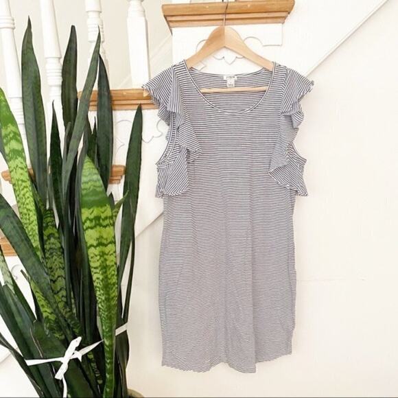 J.Crew striped ruffle shoulders mini dress sz S - Picture 2 of 7